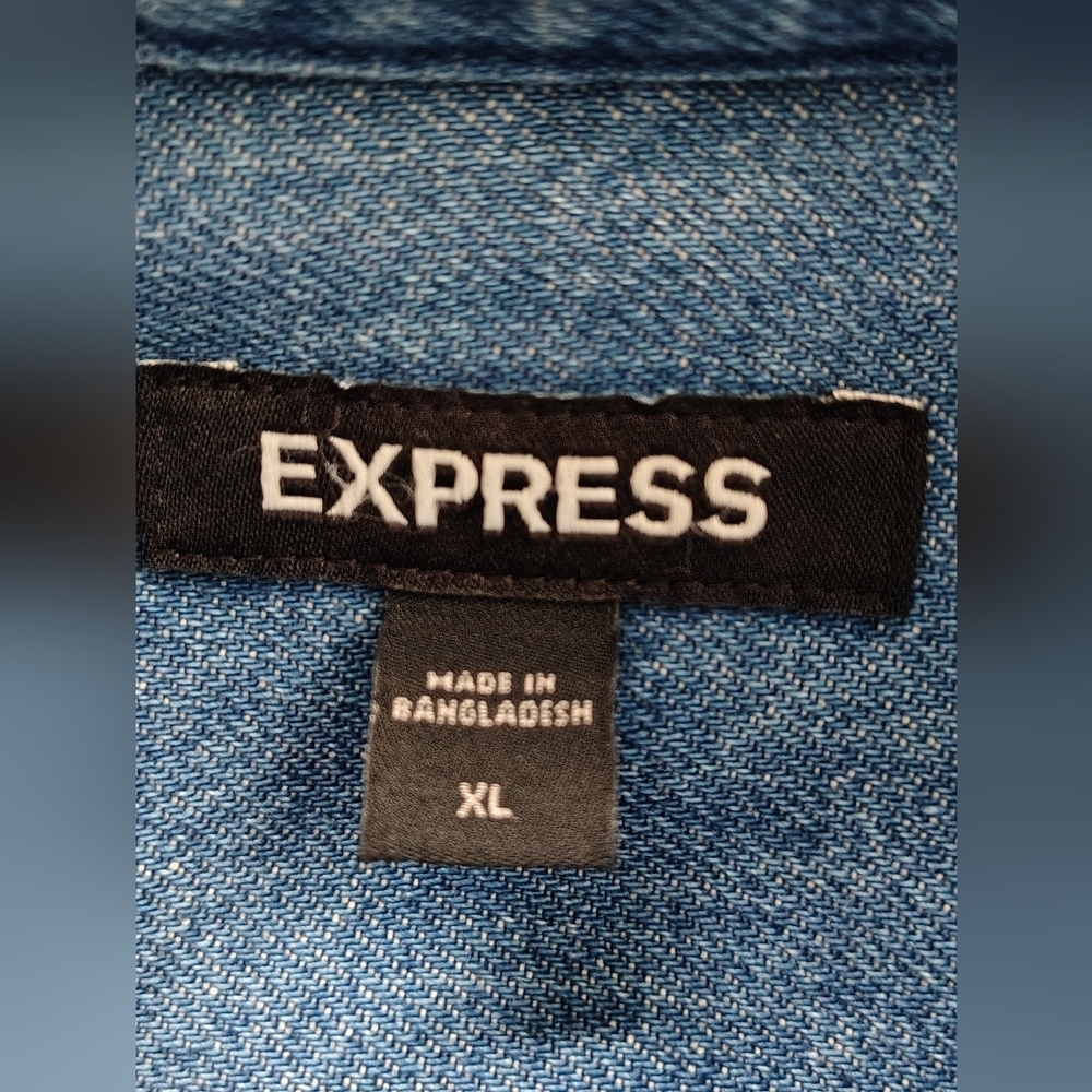 Express Blue Button-Up Denim Shirt Size XL - Picture 6 of 8